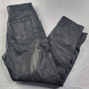 Together Biker Black Genuine Leather Pants Womens 8 Waist 27 Inseam 29 27x29